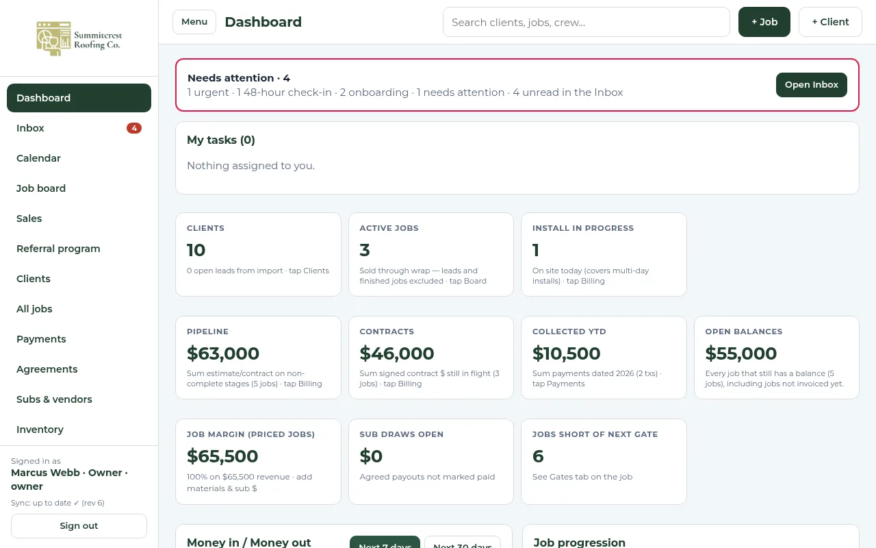 Roofing: CRM dashboard